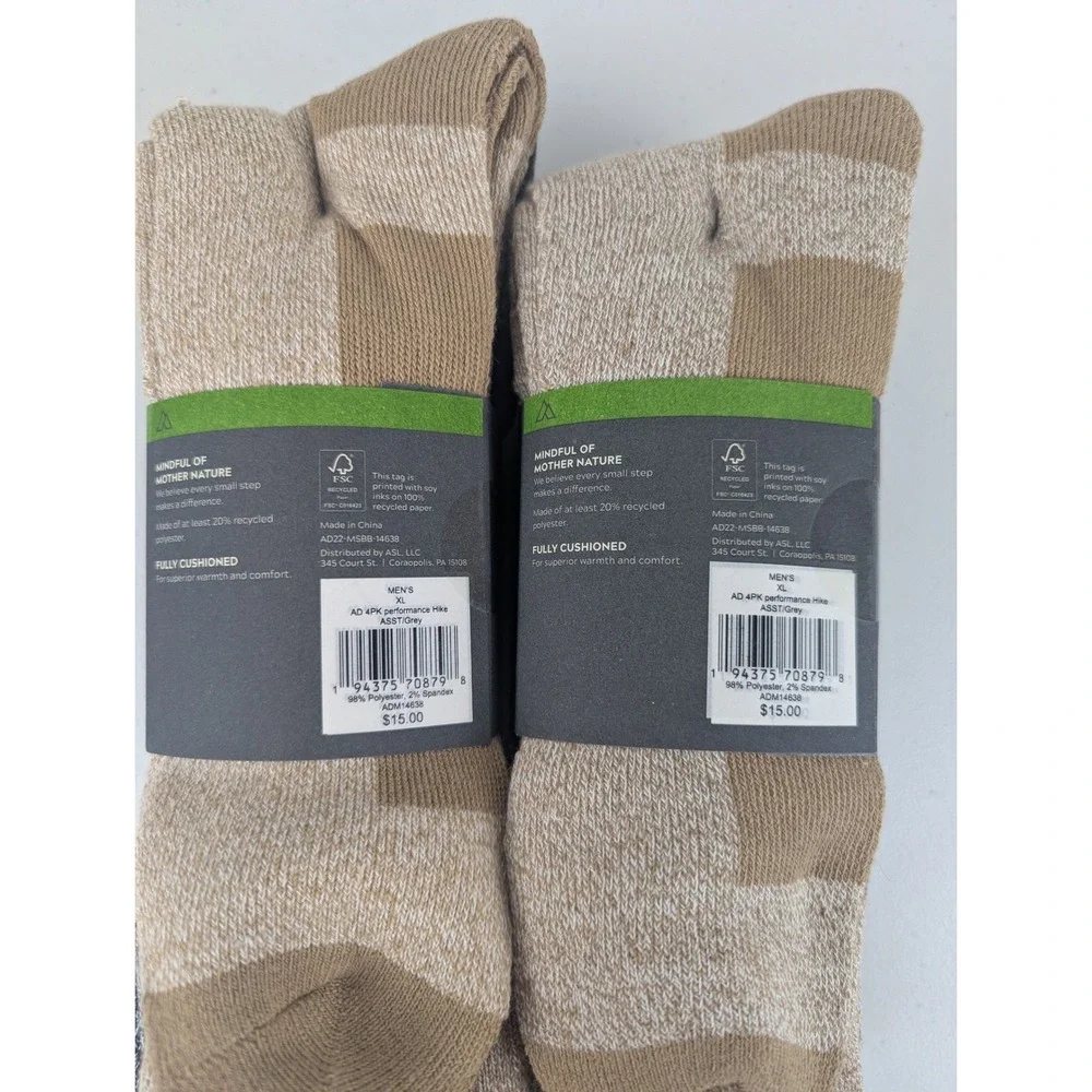 Alpine Design Mens XL 8 Pairs Hiking Socks Multi Color‎ Performance Crew Outdoor